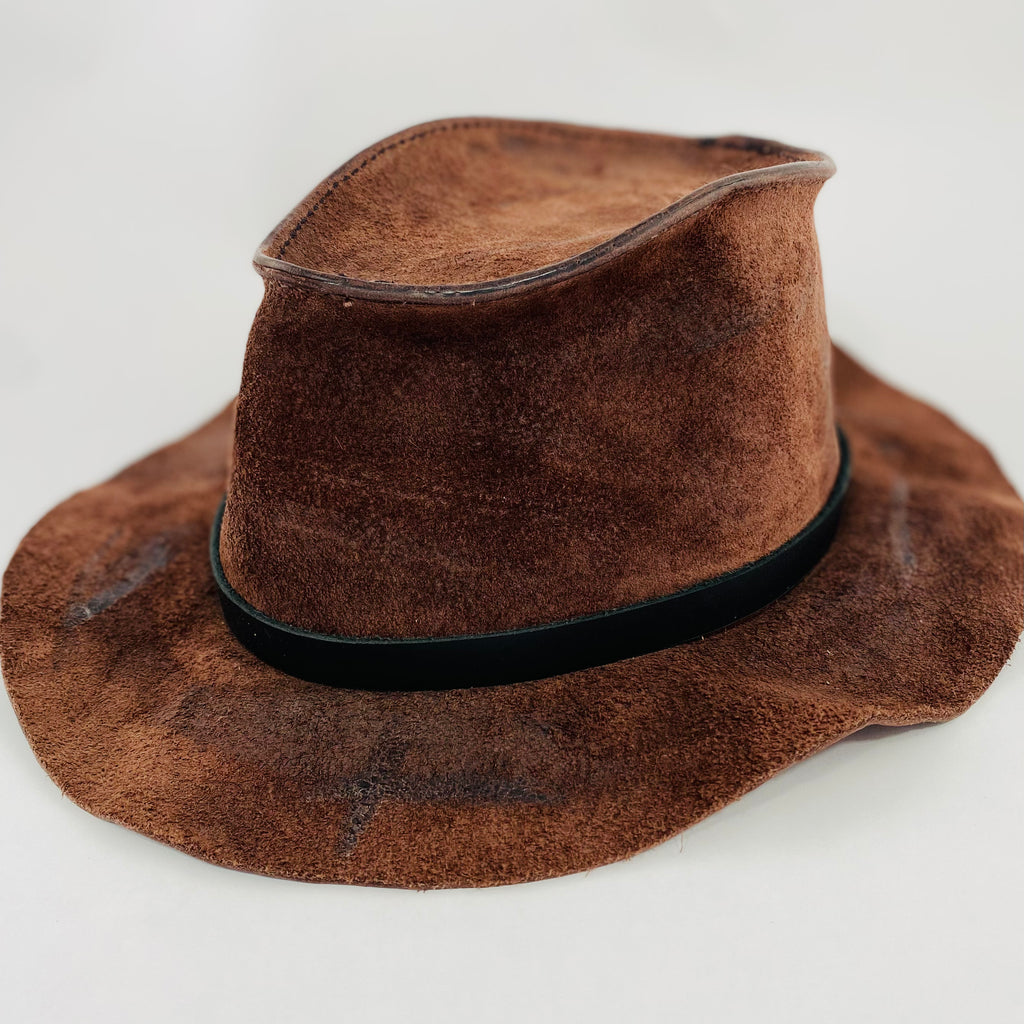 Distressed Brown Suede Fedora – BRICK STRAW display picture 2